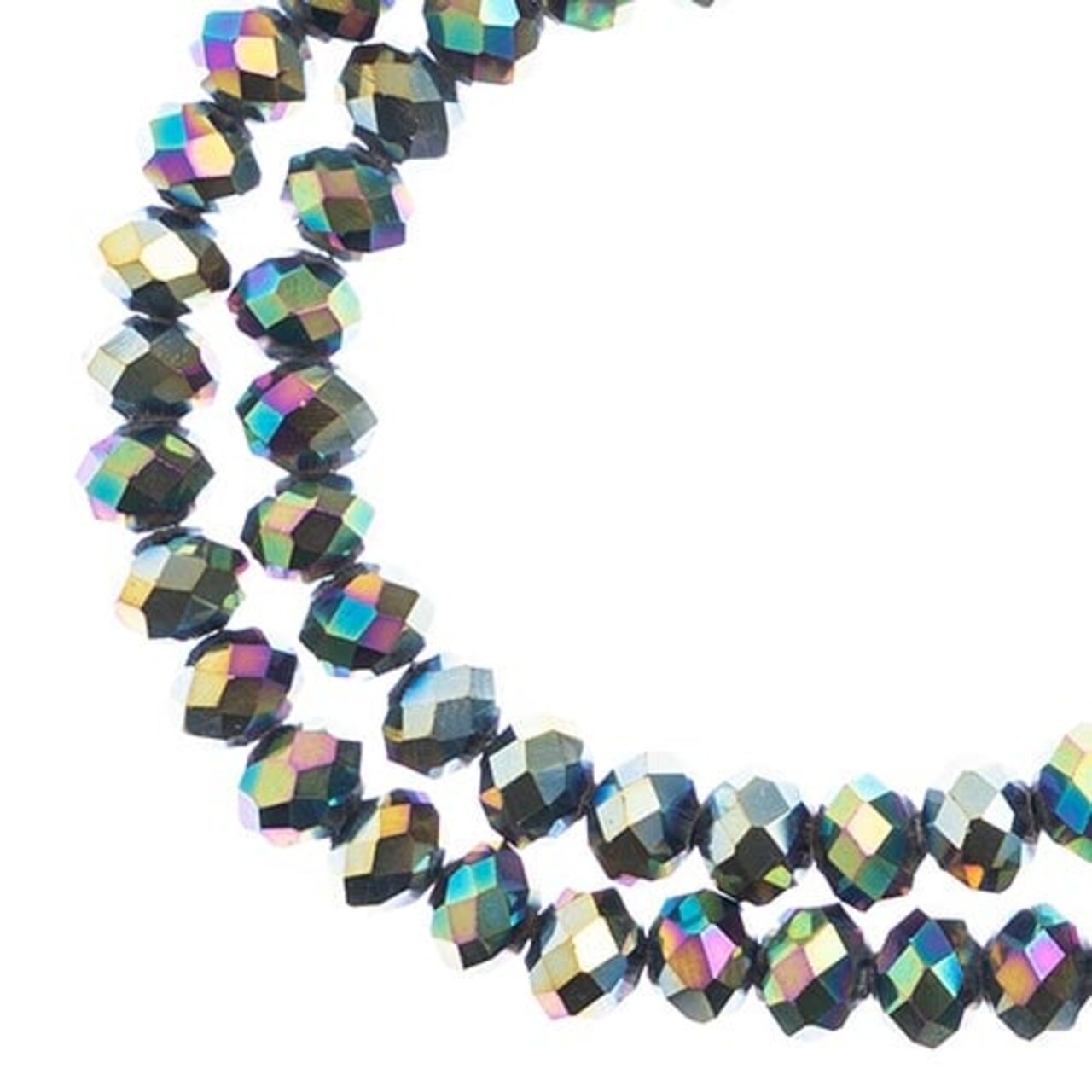 Crystal Lane DIY 2-Strand 7in Opaque Iris Finish Glass Rondelle Donut Bead Strands